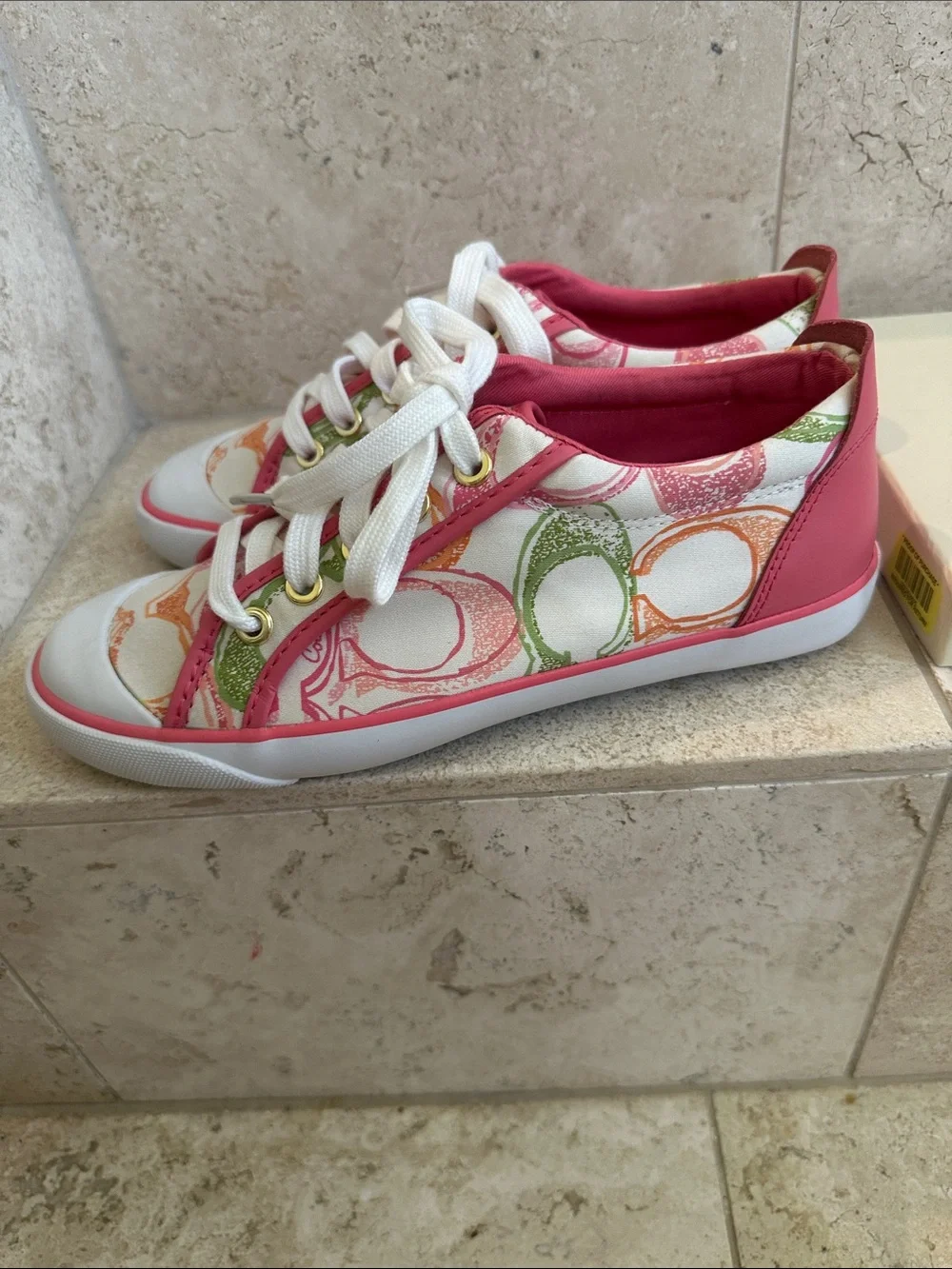 New Coach Pink White Sneakers with Pink and Multicolor Signature Print
